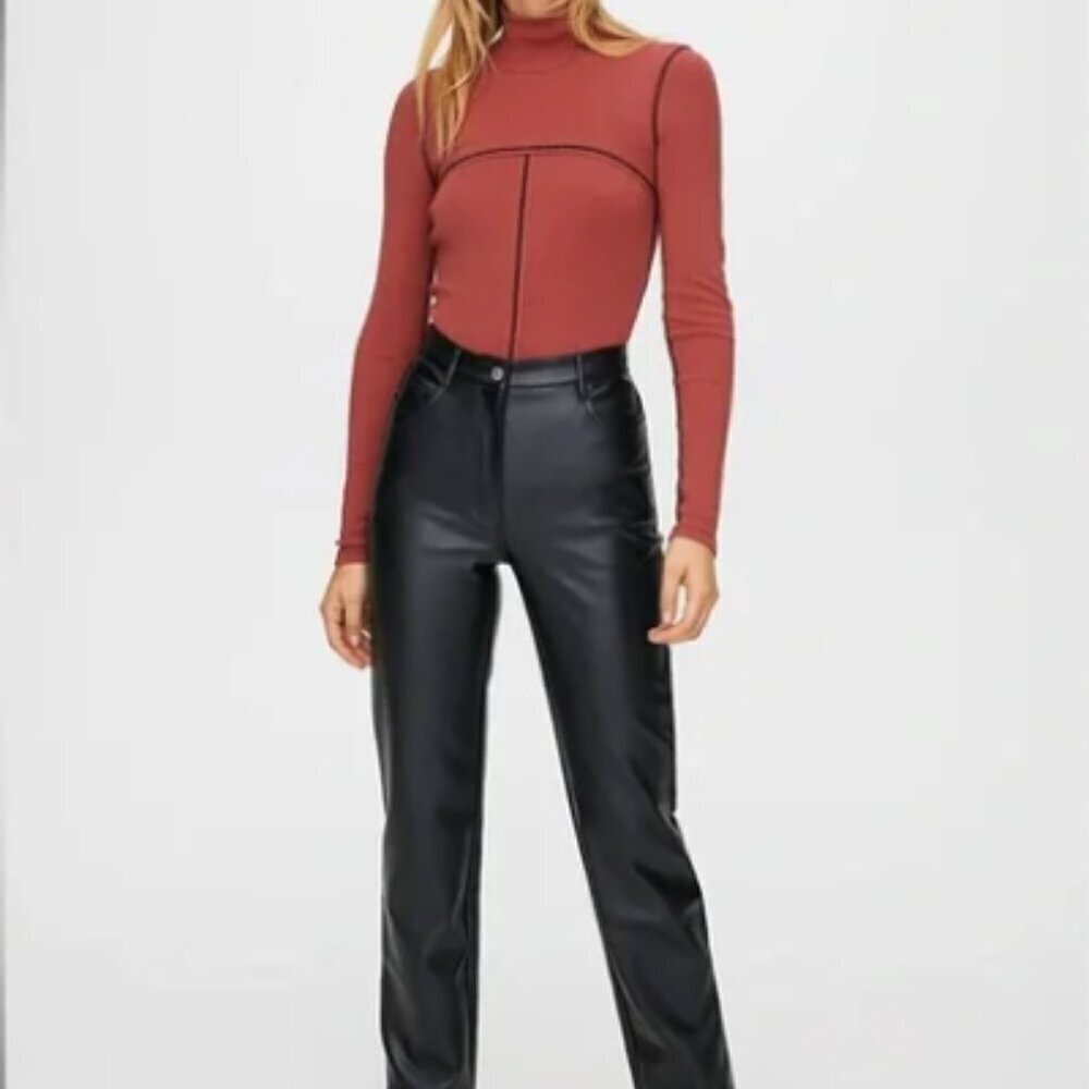 Babaton Aritzia Melina Pants Size 10 faux vegan leather black straight high rise